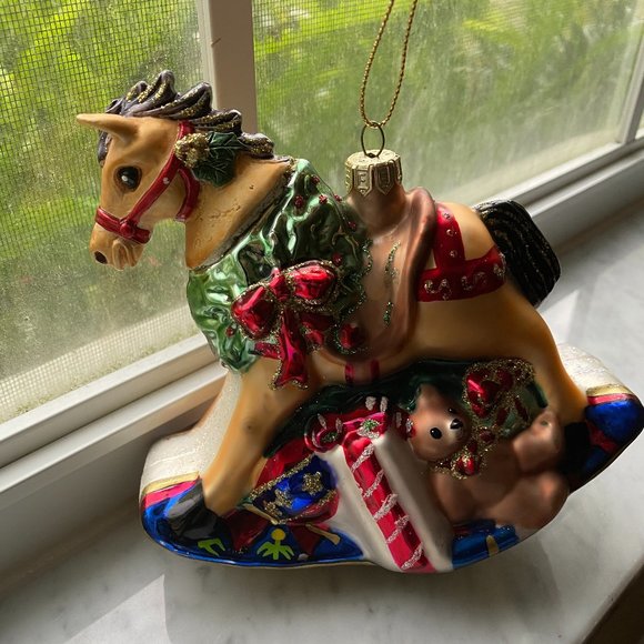Vintage Fitz And Floyd Old Fashion Christmas Rocking Horse Glass Ornament Collec - Picture 1 of 8
